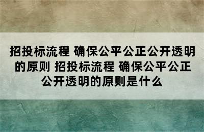 招投标流程 确保公平公正公开透明的原则 招投标流程 确保公平公正公开透明的原则是什么